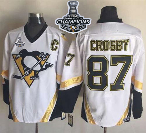 Penguins #87 Sidney Crosby White CCM Throwback Stanley Cup Finals Champions Stitched NHL Jersey